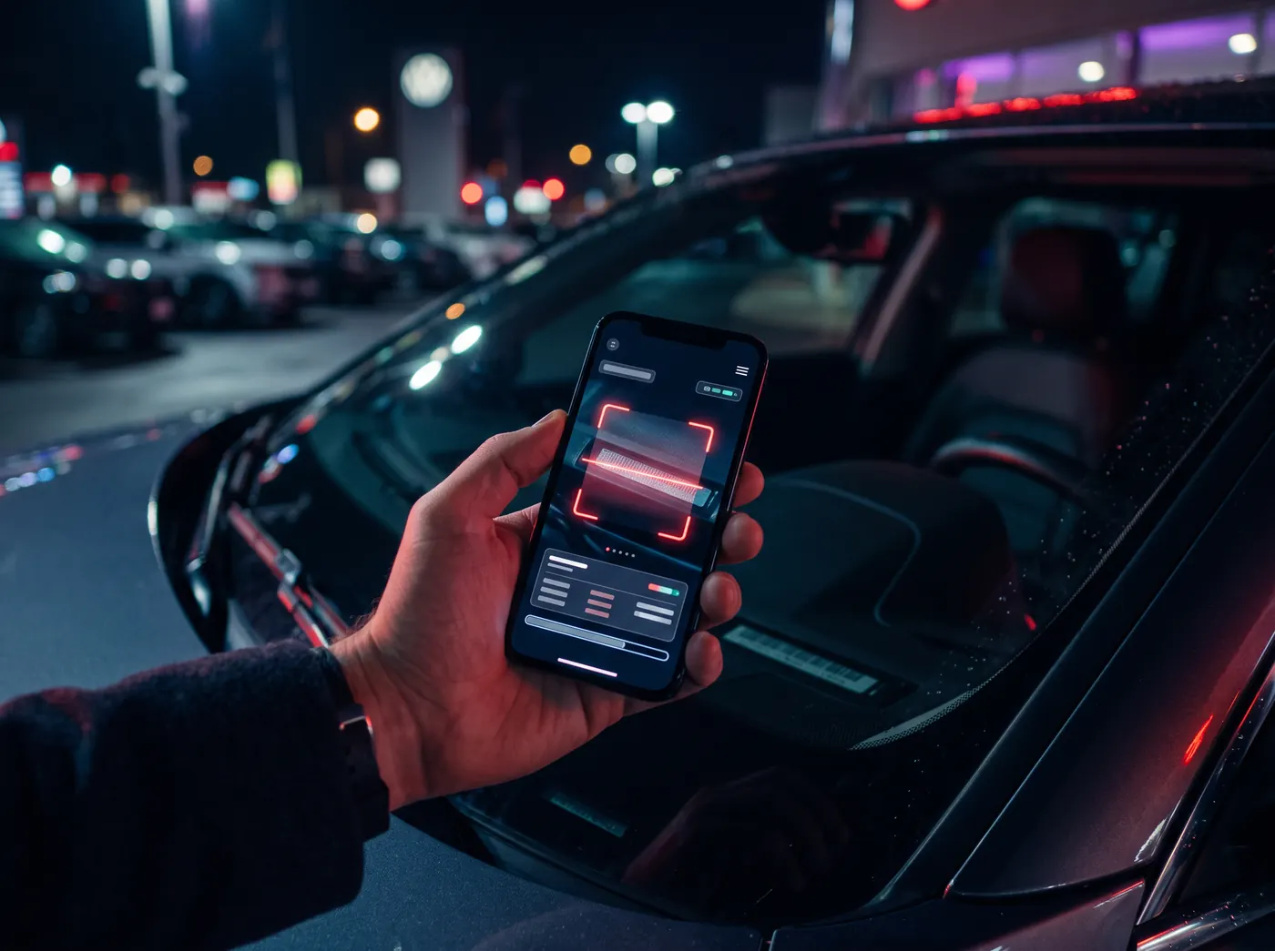 Prodejce skenuje VIN štítek vozu mobilním telefonem